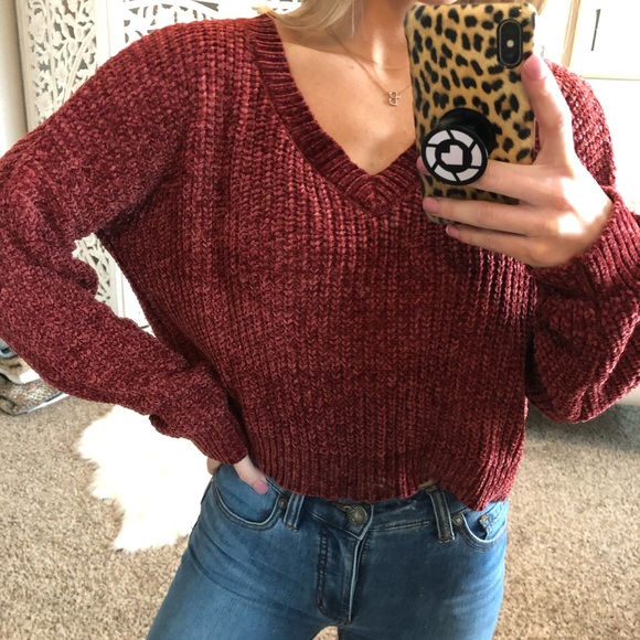 Lulus Sweaters - wine chenille crop sweater